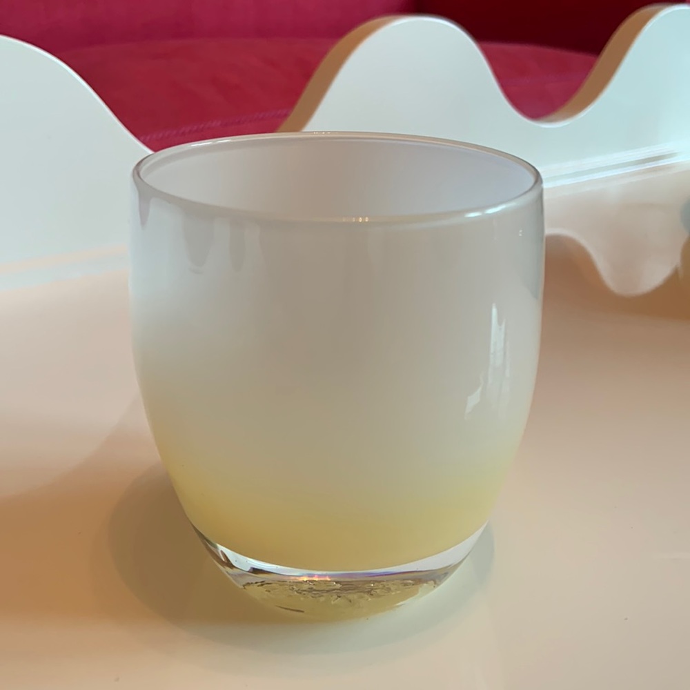 Vintage Glassybaby - pre triskelion. Angel. White w/ yellow at bottom.